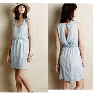 anthropologie holding horses dress Embroidered Chambray Keyhole Back Small